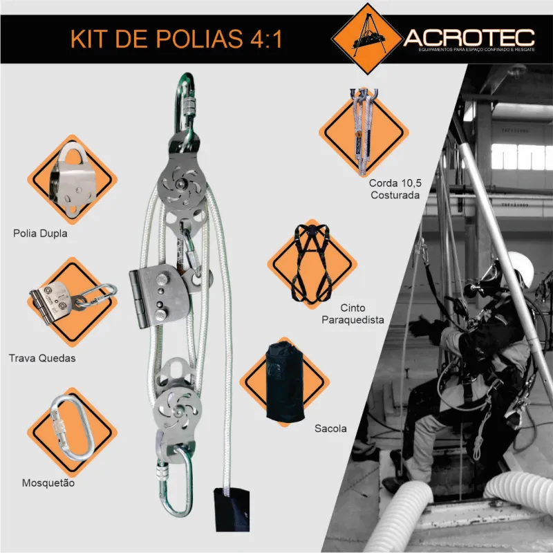 Kit de Polias 4:1 para movimentação de pessoas